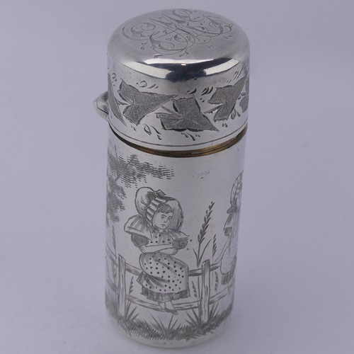 9 - Sampson Mordan; A Victorian silver Scent Bottle, hallmarked London 1882, of cylindrical form decorat... 