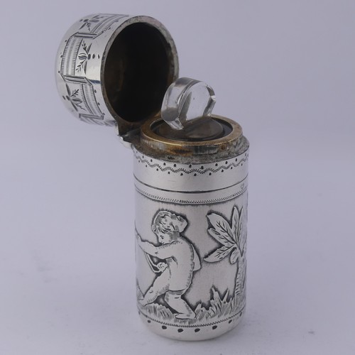 11 - Sampson Mordan; A Victorian silver Scent Bottle, hallmarked London 1881, decorated with a boy t... 