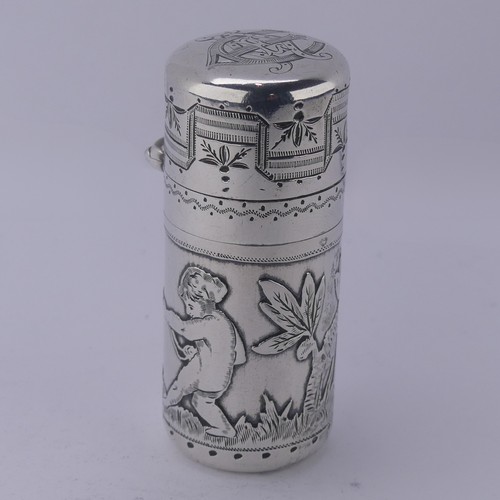 11 - Sampson Mordan; A Victorian silver Scent Bottle, hallmarked London 1881, decorated with a boy t... 