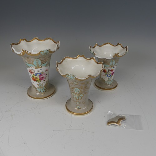 366 - A trio of Samuel Alcock porcelain Vases, decorated in light grey ground with cartouches containing f... 