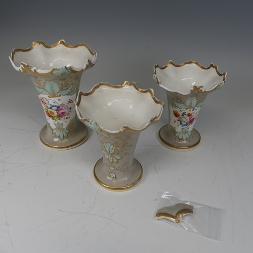 366 - A trio of Samuel Alcock porcelain Vases, decorated in light grey ground with cartouches containing f... 