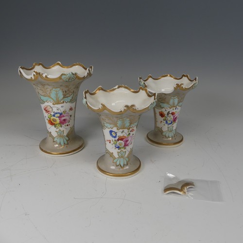 366 - A trio of Samuel Alcock porcelain Vases, decorated in light grey ground with cartouches containing f... 