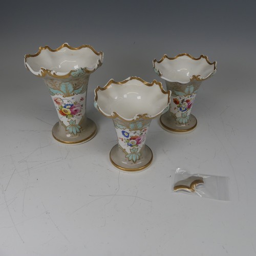 366 - A trio of Samuel Alcock porcelain Vases, decorated in light grey ground with cartouches containing f... 