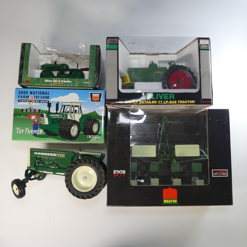 123 - A Speccast Oliver 77 LP-Gas Tractor 1/16 scale in original box,  together with a Speccast 540 row pl... 