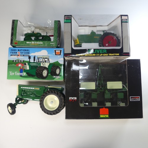 123 - A Speccast Oliver 77 LP-Gas Tractor 1/16 scale in original box,  together with a Speccast 540 row pl... 