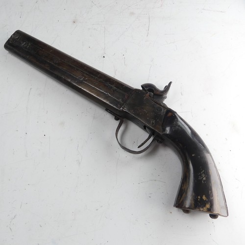 216 - A 19th century double barrelled over and under percussion Pistol, with 6 1/2 inch barrels with dual ... 