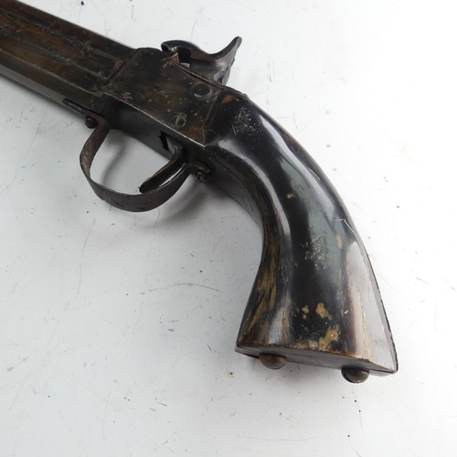 216 - A 19th century double barrelled over and under percussion Pistol, with 6 1/2 inch barrels with dual ... 