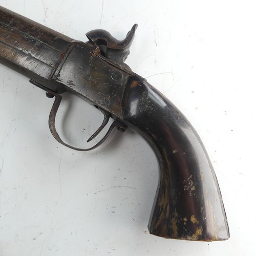 216 - A 19th century double barrelled over and under percussion Pistol, with 6 1/2 inch barrels with dual ... 