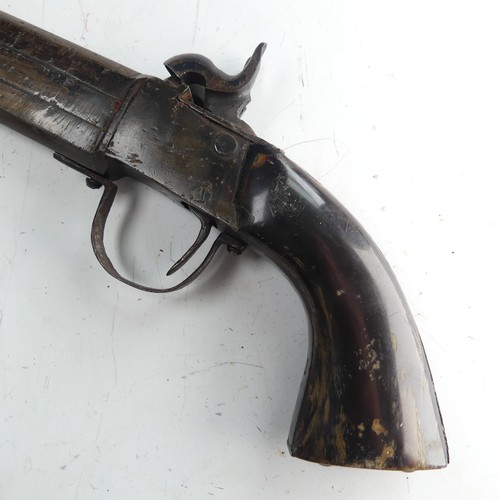 216 - A 19th century double barrelled over and under percussion Pistol, with 6 1/2 inch barrels with dual ... 