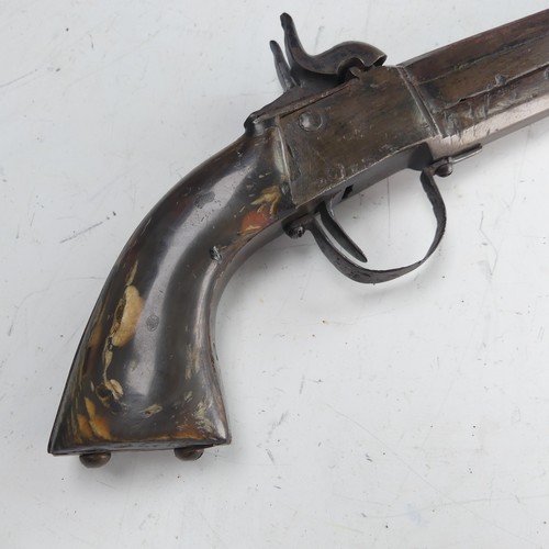 216 - A 19th century double barrelled over and under percussion Pistol, with 6 1/2 inch barrels with dual ... 