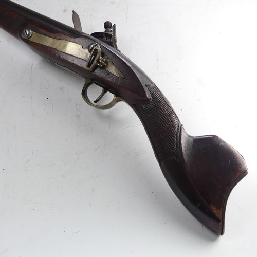 217 - A 19th century flintlock 'knee' Blunderbuss, 11 inch engraved steel barrel flared to the muzzle, ste... 