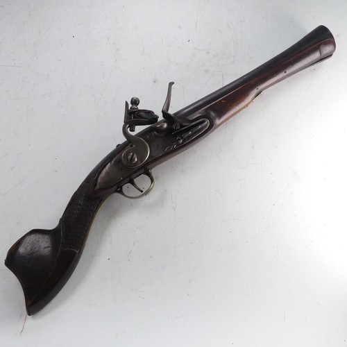 217 - A 19th century flintlock 'knee' Blunderbuss, 11 inch engraved steel barrel flared to the muzzle, ste... 