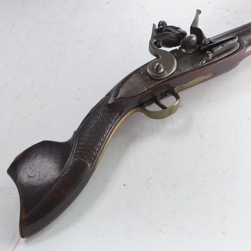 217 - A 19th century flintlock 'knee' Blunderbuss, 11 inch engraved steel barrel flared to the muzzle, ste... 