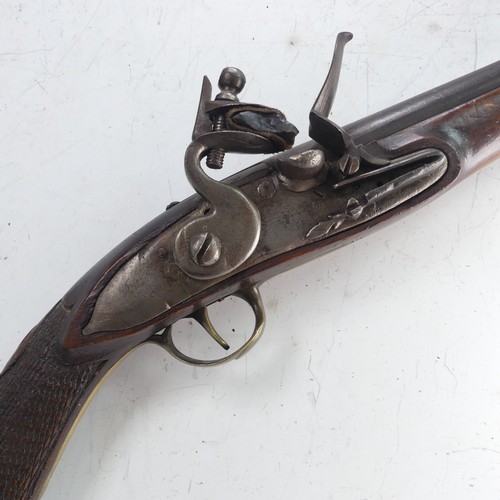 217 - A 19th century flintlock 'knee' Blunderbuss, 11 inch engraved steel barrel flared to the muzzle, ste... 