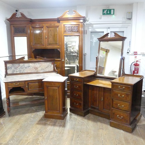 429 - A good Victorian four-piece walnut and mahogany bedroom Suite, including ; a large compactum Wardrob... 