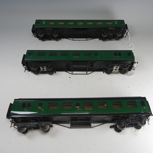 20 - Three Exley ‘0’ gauge SR Coaches, green with yellow lettering: All 1st Side Corridor Coach No.6000; ... 