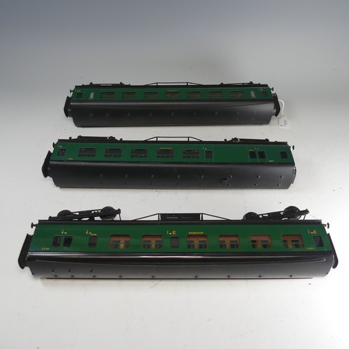 20 - Three Exley ‘0’ gauge SR Coaches, green with yellow lettering: All 1st Side Corridor Coach No.6000; ... 