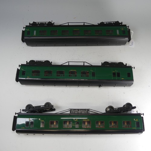 20 - Three Exley ‘0’ gauge SR Coaches, green with yellow lettering: All 1st Side Corridor Coach No.6000; ... 