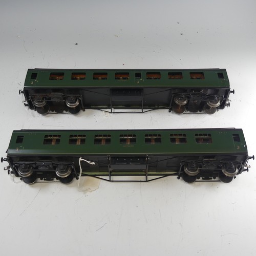 22 - Two Exley ‘0’ gauge SR Coaches, green with yellow lettering: 1st/3rd Passenger Coach No.9012, and Al... 