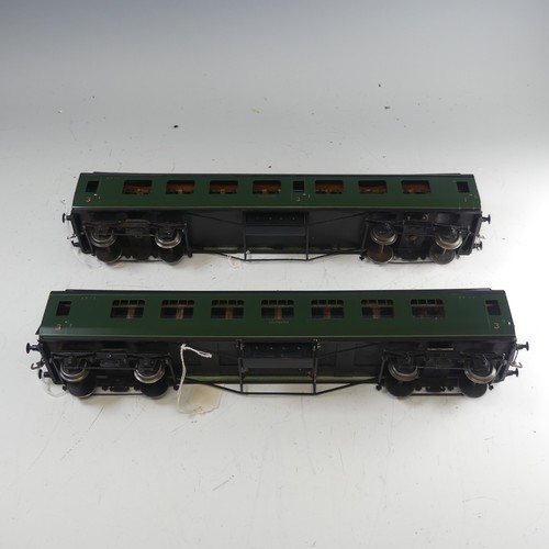 22 - Two Exley ‘0’ gauge SR Coaches, green with yellow lettering: 1st/3rd Passenger Coach No.9012, and Al... 