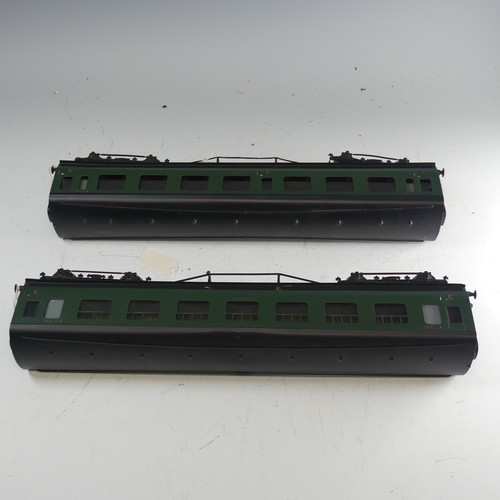 22 - Two Exley ‘0’ gauge SR Coaches, green with yellow lettering: 1st/3rd Passenger Coach No.9012, and Al... 