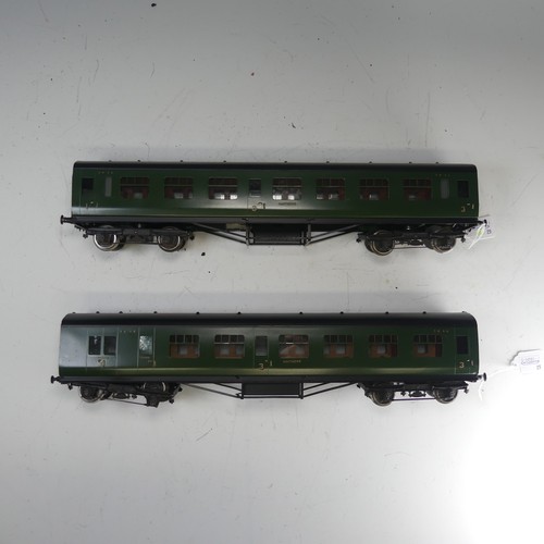 23 - Two Exley ‘0’ gauge SR Coaches, green with yellow lettering: 1st/3rd Passenger Coach No.7856, and 3r... 