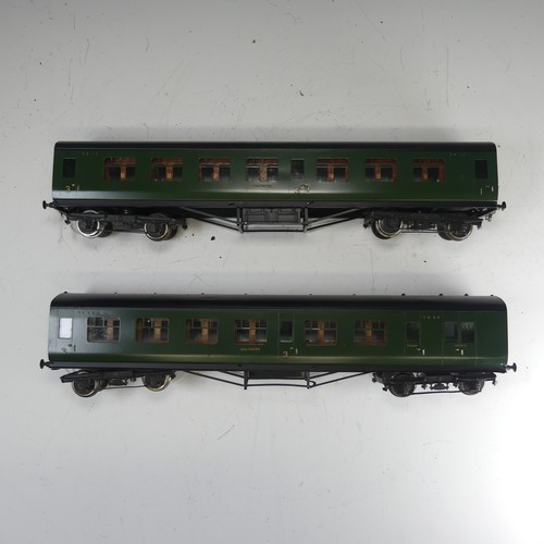 23 - Two Exley ‘0’ gauge SR Coaches, green with yellow lettering: 1st/3rd Passenger Coach No.7856, and 3r... 