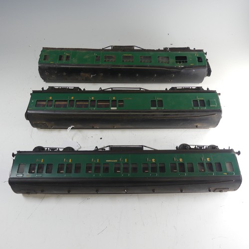 24 - Two Exley ‘0’ gauge SR Coaches, green with yellow lettering, repainted, together with two Exley '0' ... 