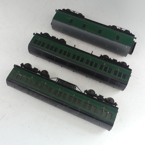 24 - Two Exley ‘0’ gauge SR Coaches, green with yellow lettering, repainted, together with two Exley '0' ... 