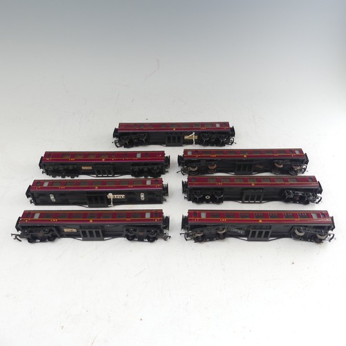 84 - Exley: seven Type K5 ‘00’ gauge L.M.S. Passenger Coaches, maroon, one coach lacks bogies (7)... 