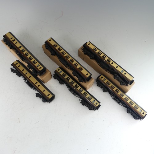 81 - Exley: three ‘00’ gauge G.W.R. Passenger Coaches, chocolate and cream, including Side Corridor Full ... 