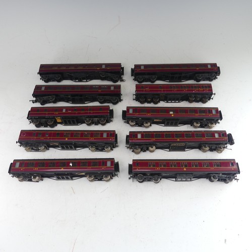 82 - Exley: five Type K5 ‘00’ gauge L.M.S. Passenger Coaches, maroon, and two K5/W1 L.M.S. Coaches, toget... 