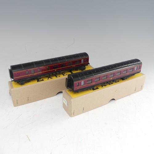 78 - Exley: two ‘00’ gauge L.M.S. Passenger Coaches, maroon with yellow lettering, Side Corridor Full 3rd... 