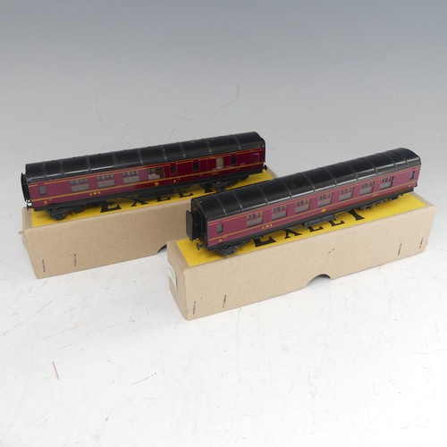 78 - Exley: two ‘00’ gauge L.M.S. Passenger Coaches, maroon with yellow lettering, Side Corridor Full 3rd... 