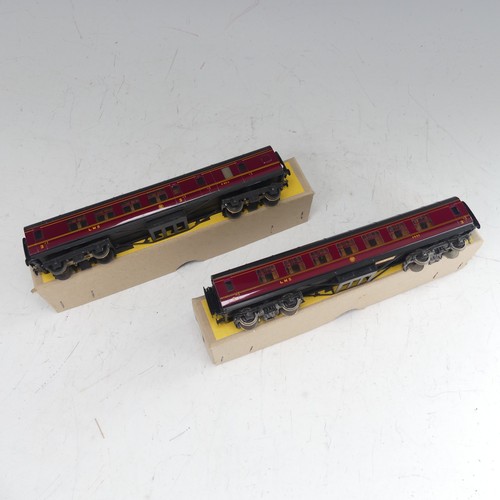 78 - Exley: two ‘00’ gauge L.M.S. Passenger Coaches, maroon with yellow lettering, Side Corridor Full 3rd... 