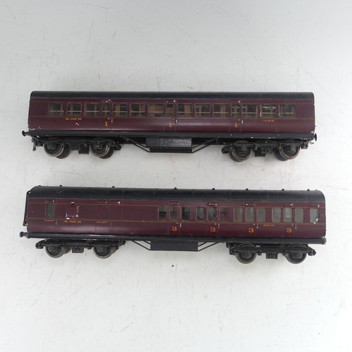 48 - Two Exley ‘0’ gauge LMS Coaches, maroon with yellow lettering; All 1st Class No.1423, and 3rd/Luggag... 