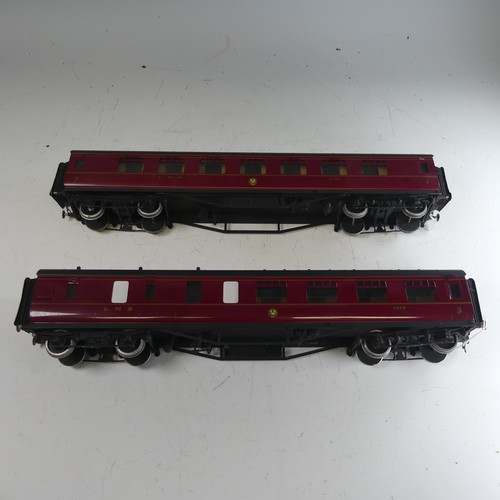 42 - Pair of ‘0’ gauge LMS bogie Passenger Coaches, in LMS maroon with yellow lettering; All 3rd Class Co... 