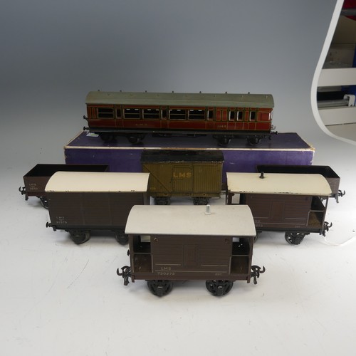 45 - Bassett-Lowke '0' gauge LMS 3rd Class Coach, maroon with yellow lettering, No.9343, boxed, together ... 