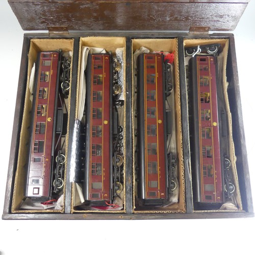 46 - Four Leeds Model Co. ‘0’ gauge LMS bogie Passenger Coaches, maroon with yellow lettering, comprising... 