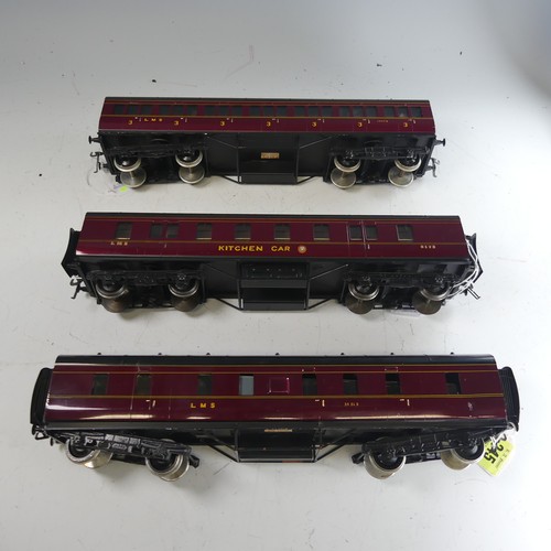 37 - Three Exley ‘0’ gauge LMS Coaches, maroon with yellow lettering; Kitchen Car No.8173; Passenger Coac... 