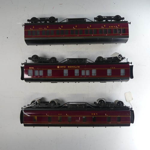 37 - Three Exley ‘0’ gauge LMS Coaches, maroon with yellow lettering; Kitchen Car No.8173; Passenger Coac... 