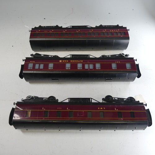 37 - Three Exley ‘0’ gauge LMS Coaches, maroon with yellow lettering; Kitchen Car No.8173; Passenger Coac... 