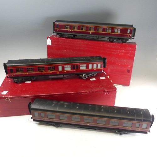 36 - Three Exley ‘0’ gauge LMS Passenger Coaches, maroon with yellow lettering; All 3rd Class Coach No.67... 