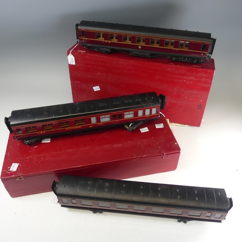 36 - Three Exley ‘0’ gauge LMS Passenger Coaches, maroon with yellow lettering; All 3rd Class Coach No.67... 