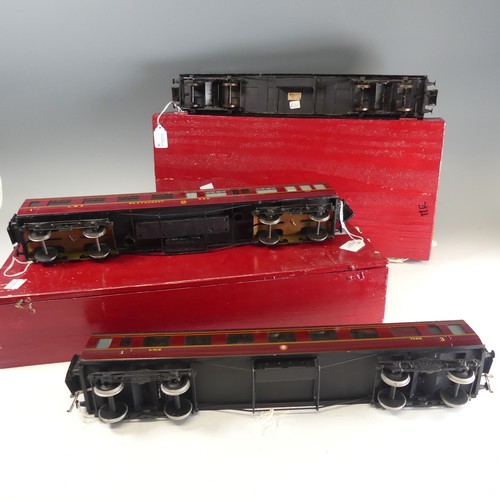 36 - Three Exley ‘0’ gauge LMS Passenger Coaches, maroon with yellow lettering; All 3rd Class Coach No.67... 