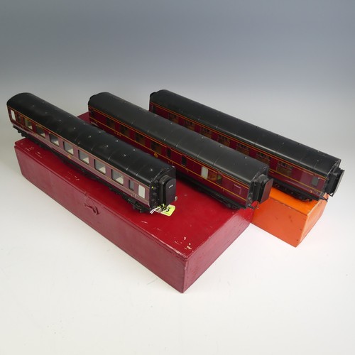 35 - Three Exley ‘0’ gauge LMS Passenger Coaches, maroon with yellow lettering; All 1st Class Coach No.82... 