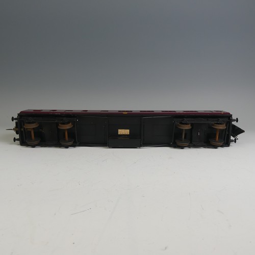 33 - Three Exley ‘0’ gauge LMS Passenger Coaches, maroon with yellow lettering; 1st Class Corridor Coach ... 