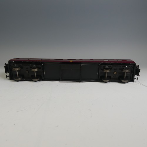 33 - Three Exley ‘0’ gauge LMS Passenger Coaches, maroon with yellow lettering; 1st Class Corridor Coach ... 