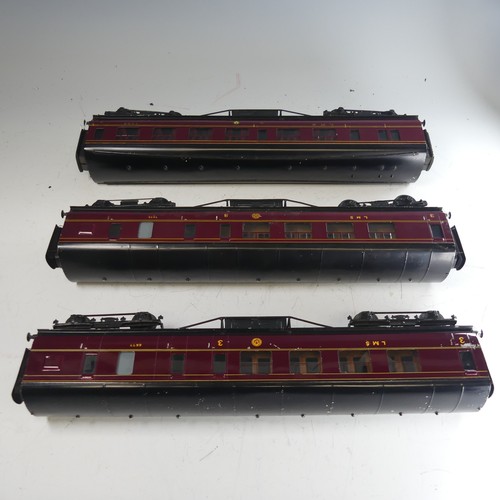 40 - Three Exley ‘0’ gauge LMS 3rd Class Corridor End Brake Coaches, maroon with yellow lettering, No.110... 