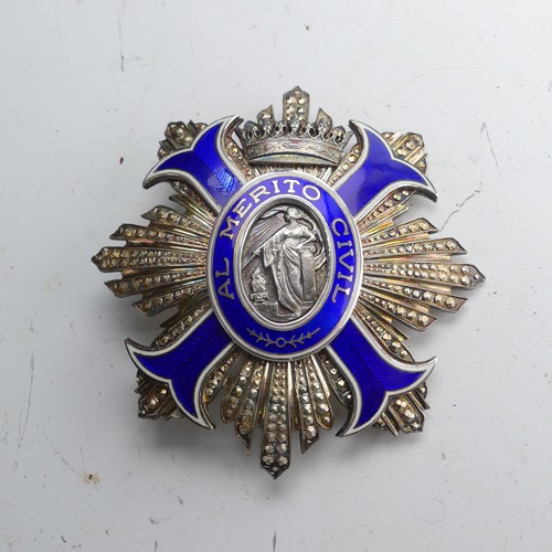 224 - Spain, Franco Period, Order of Civil Merit, Commander's Star, silver and blue enamel, in case as iss... 